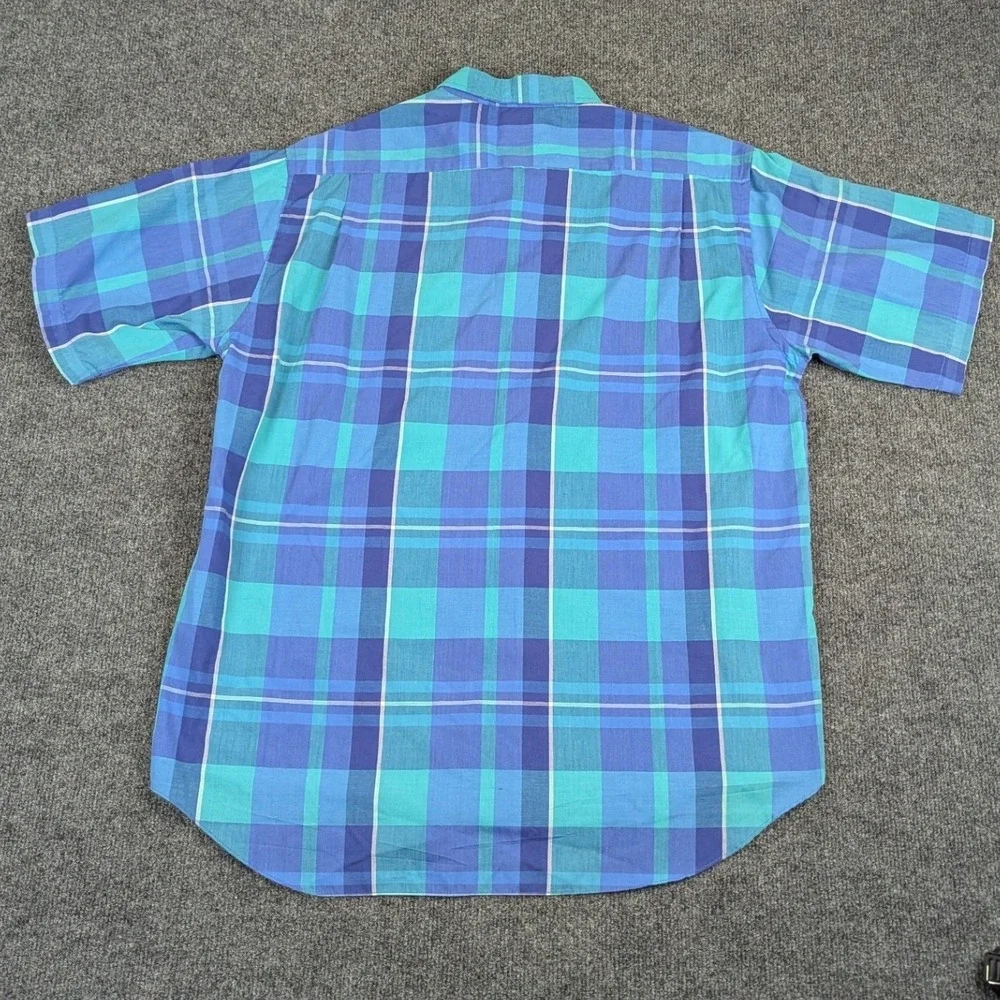 VTG‎ Levis Colorgraphs Mens XL Blue Teal Plaid Short Sleeve Button Down Shirt
